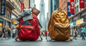 "Side-by-side comparison of a messy backpack with items spilling out versus a neatly organized backpack."